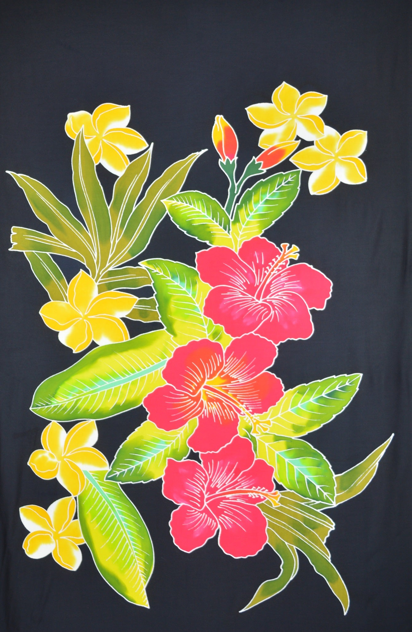 Sarong B-112-F - Batik- Hawaiian Hibiscus Black