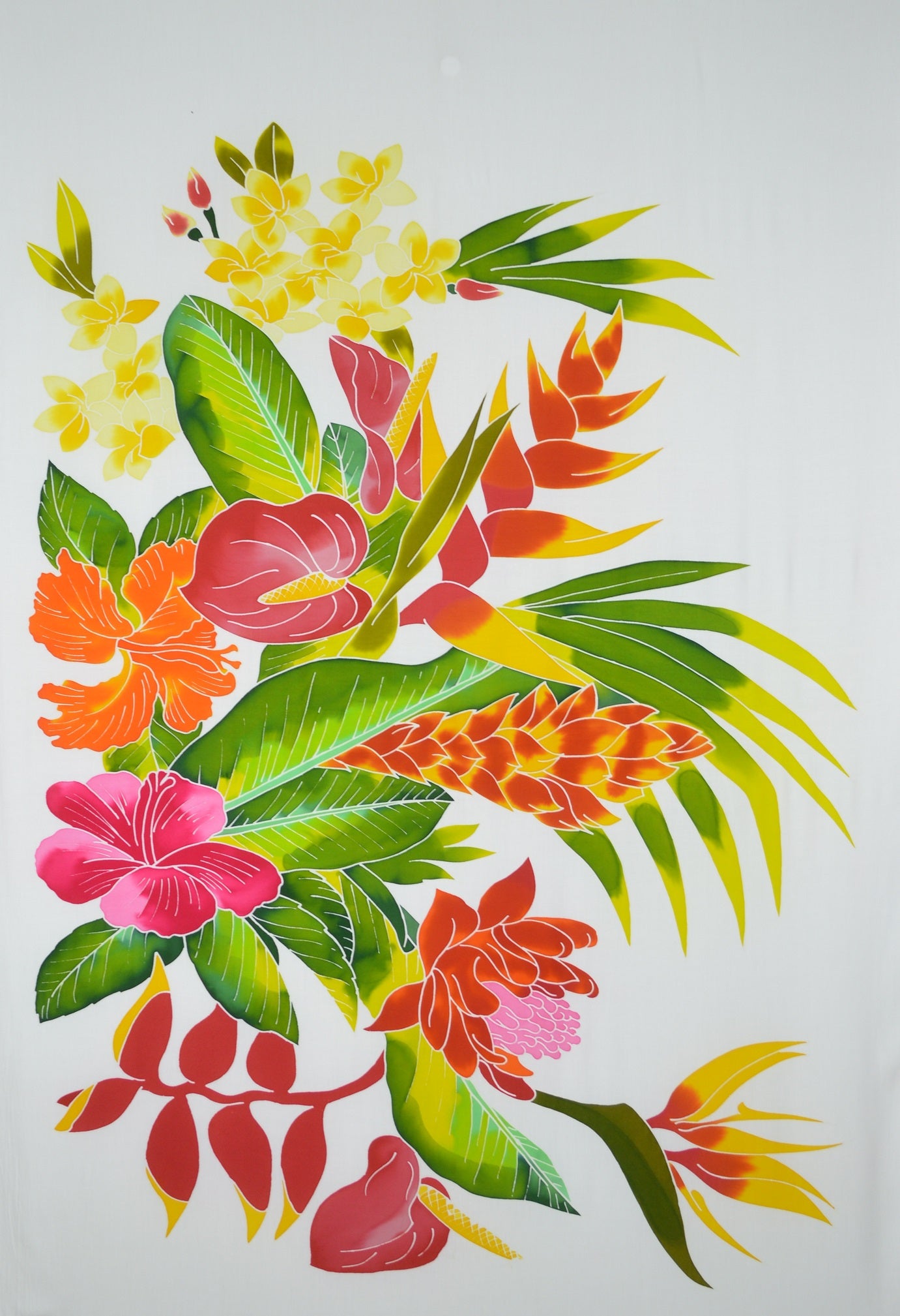 Sarong B-121-F - Batik- Tropical Bouquet White
