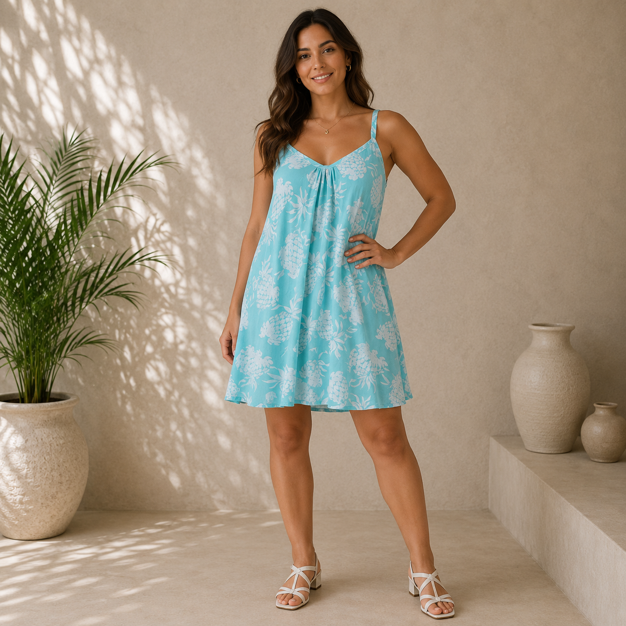Bali Dress Short - BD-1316-S - Teal Pineapple