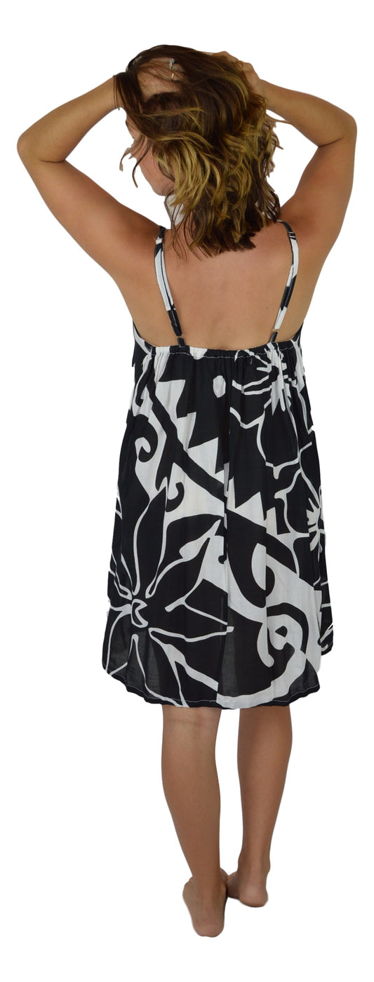 Bali Dress Short - BD-2110-S - Black Hawaiian Hibiscus