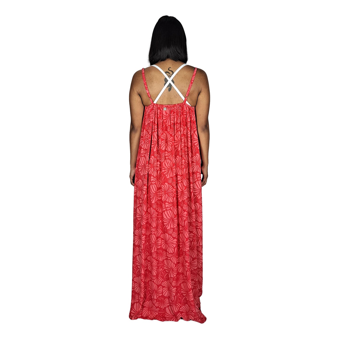 Bali Dress Long - BD-4011-L - Camelia Red Hibiscus