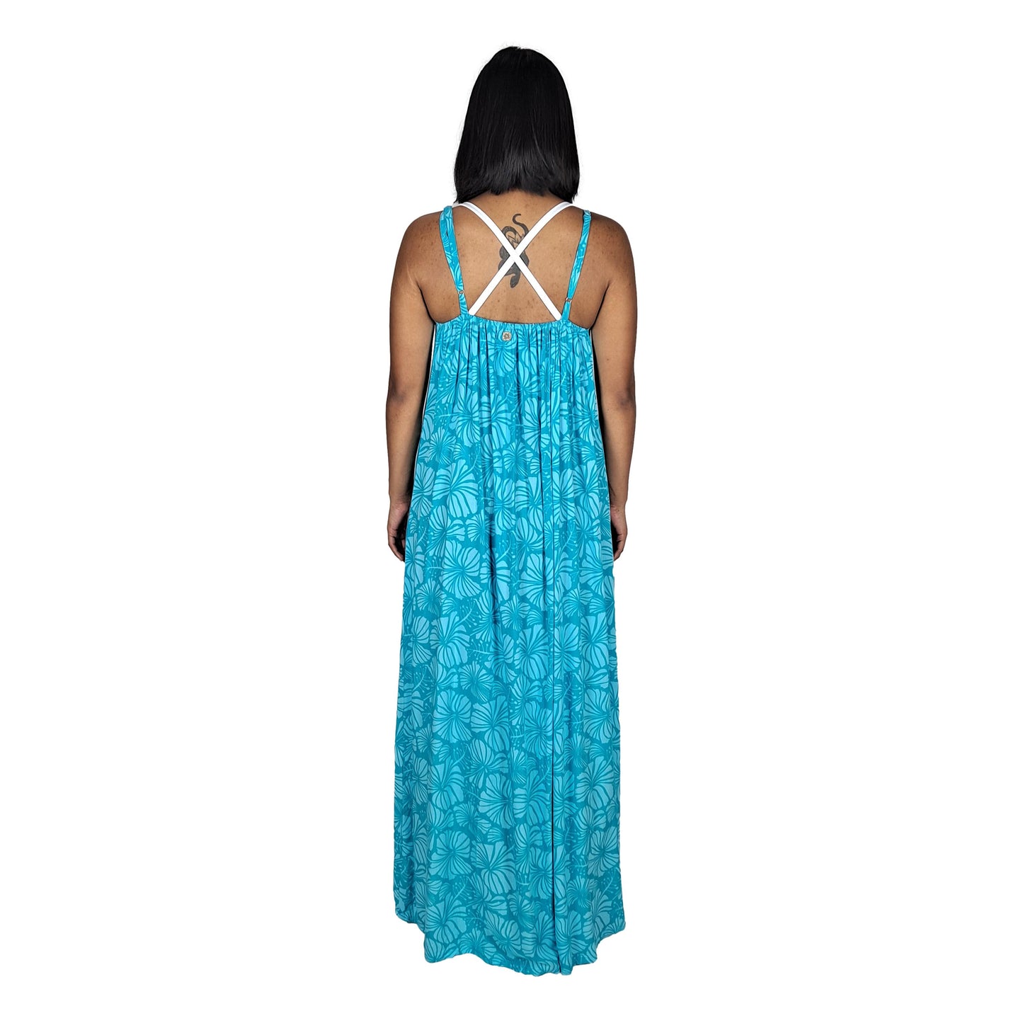 Bali Dress Long - BD-4014-L - Blue and Teal Hibiscus