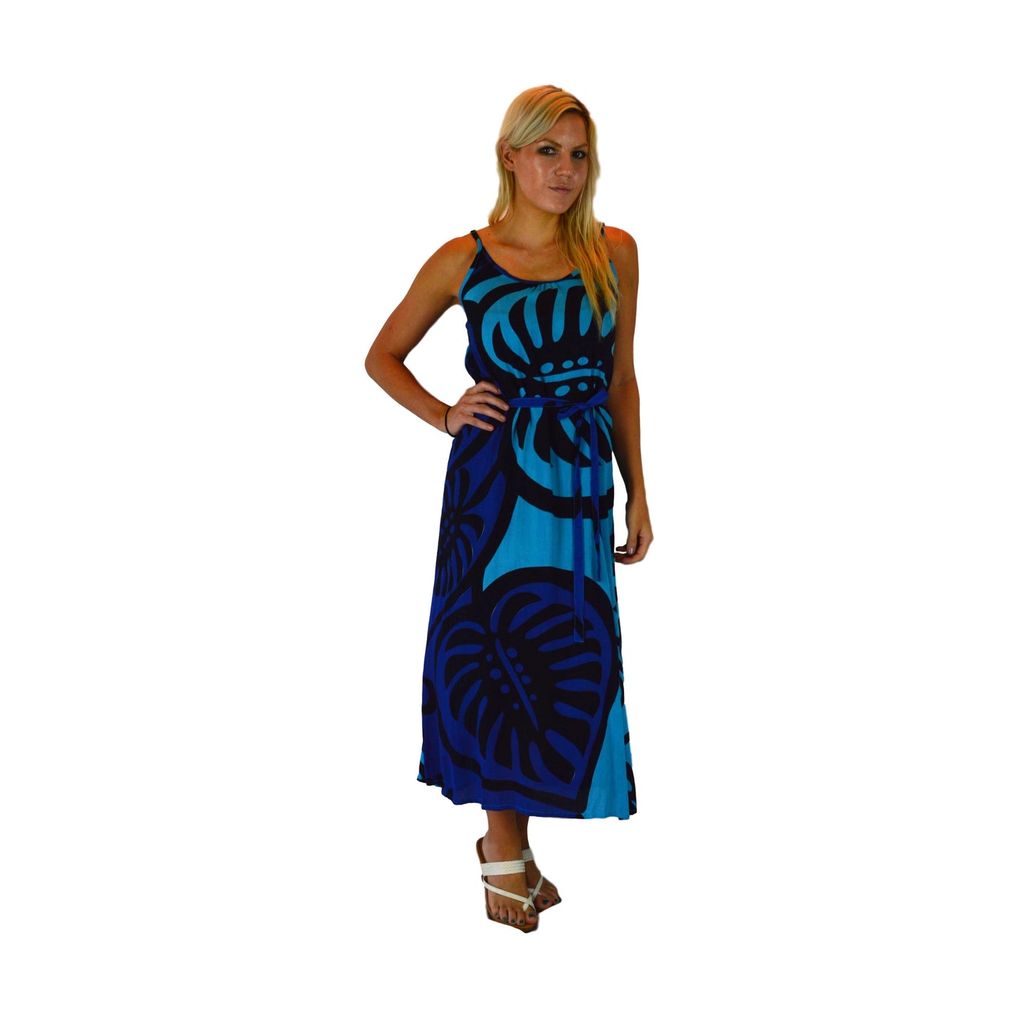 Bali Dress Long - BD-MON2-6-L - Blue Monstera