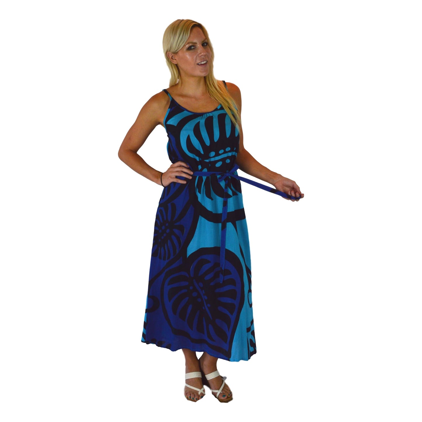 Bali Dress Long - BD-MON2-6-L - Blue Monstera