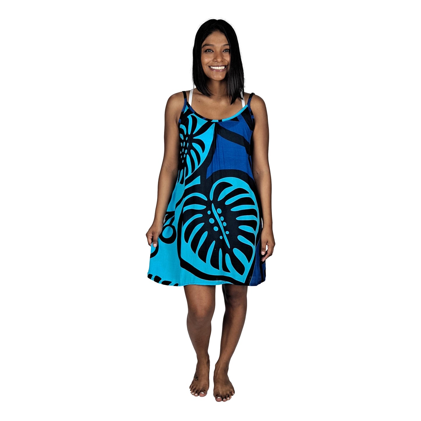 Bali Dress Short - BD-MON2-6-S - Blue Monstera