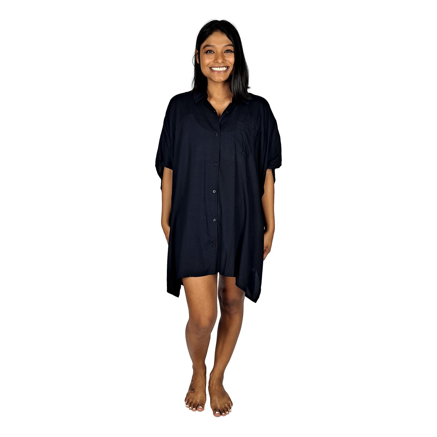 Boca Raton BOCA-10 - Solid Black Cover Up Shirt One Size up to 3X