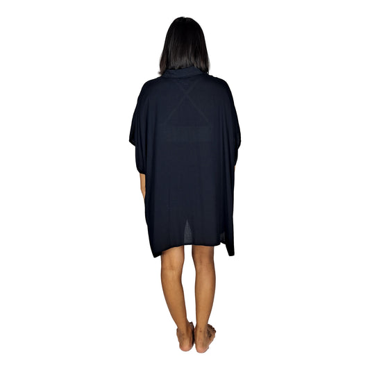 Boca Raton BOCA-10 - Solid Black Cover Up Shirt One Size up to 3X