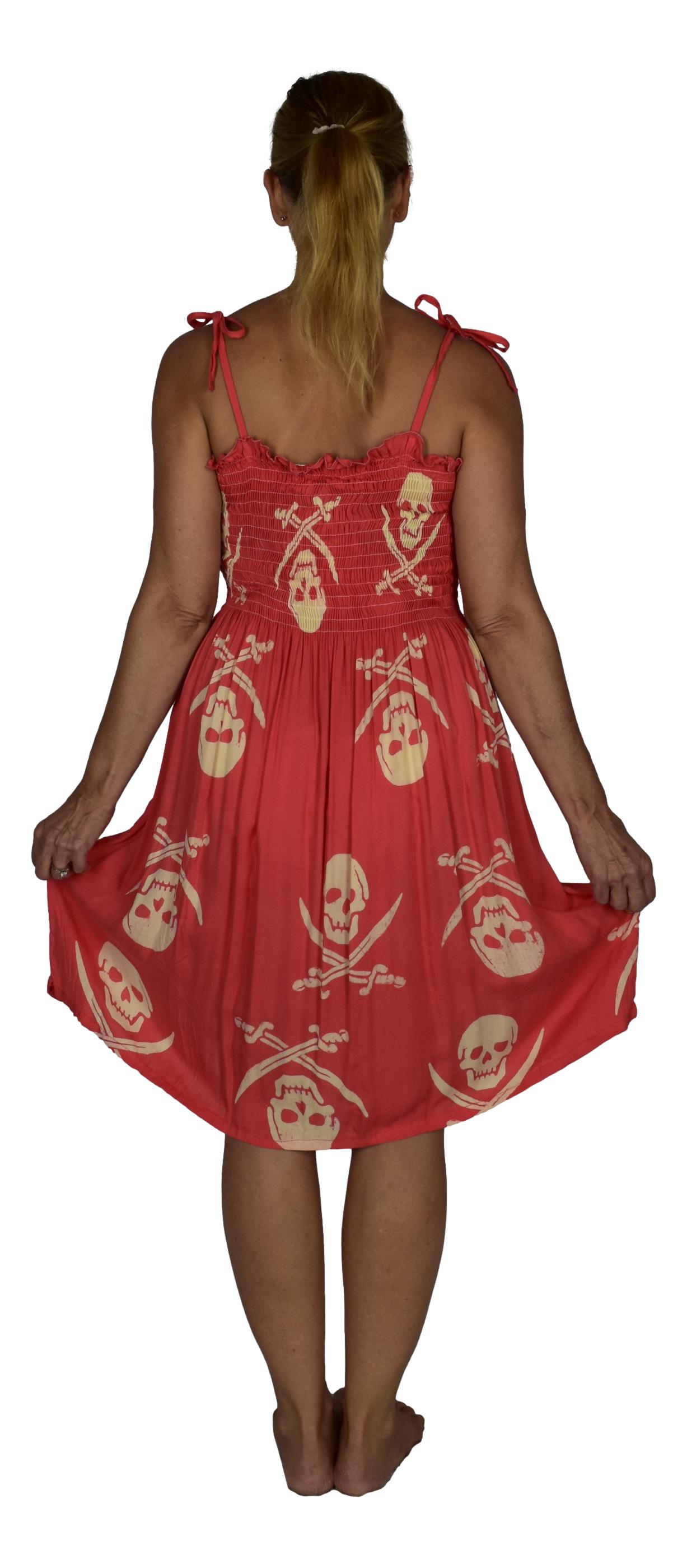 Elastic Smocked Dress – E1-3042 – Pink Pirate Print, Tie Straps