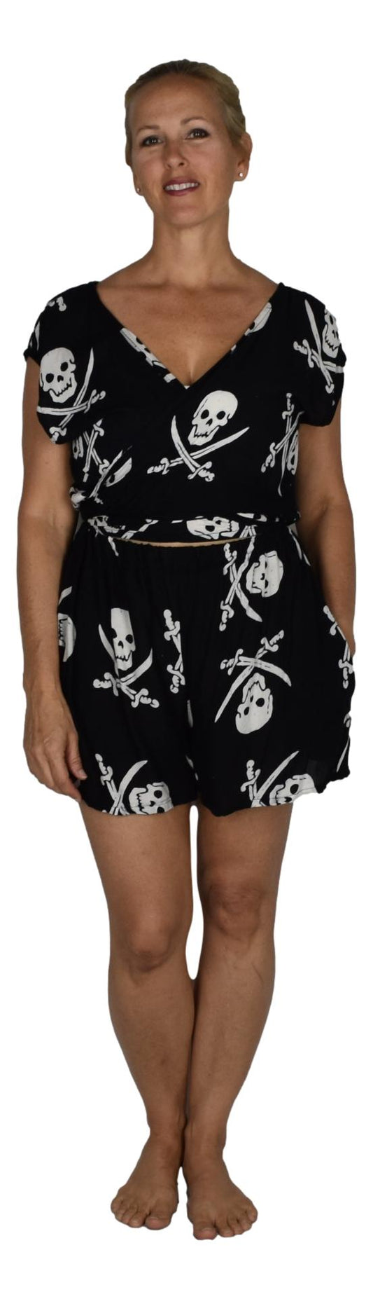 Reversible Romper E8-2970 - Black and White Pirate Print