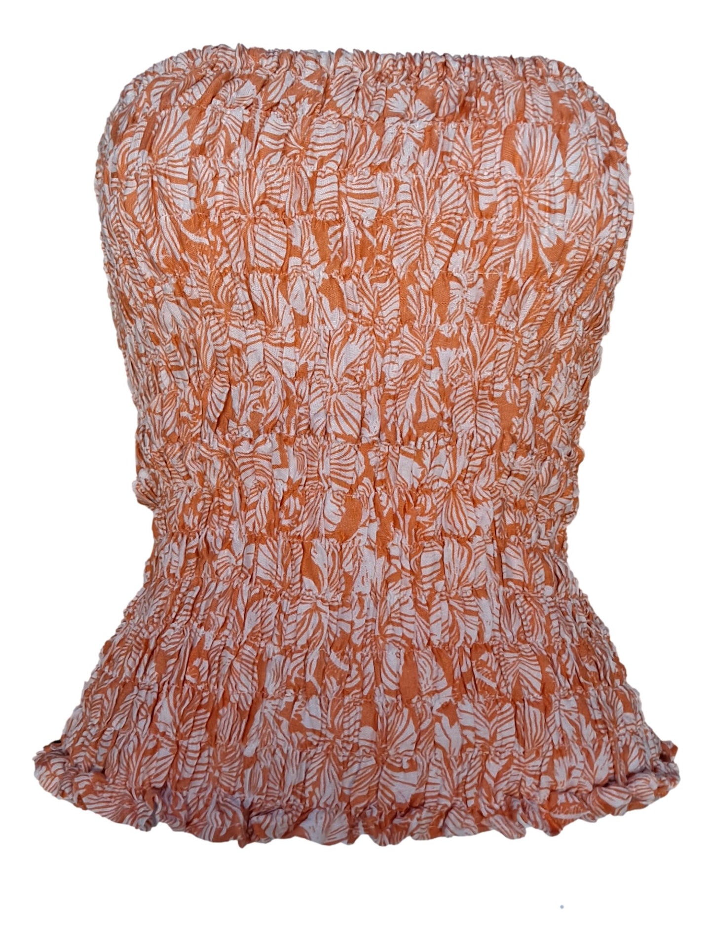 Elastic Tube Top - ETOP-4001 – Soft Orange and White Hibiscus Smocked Bandeau