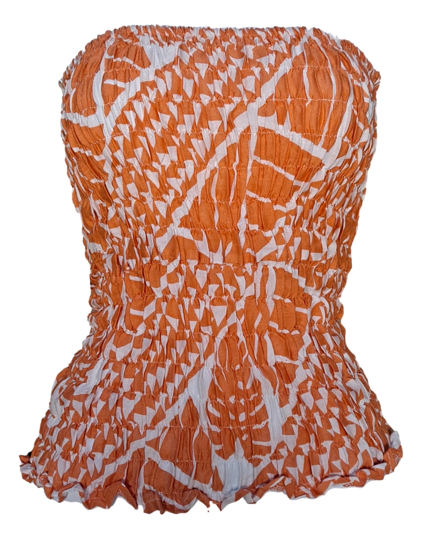 Elastic Tube Top - ETOP-4101 – Orange and White Hawaiian Print Smocked Bandeau