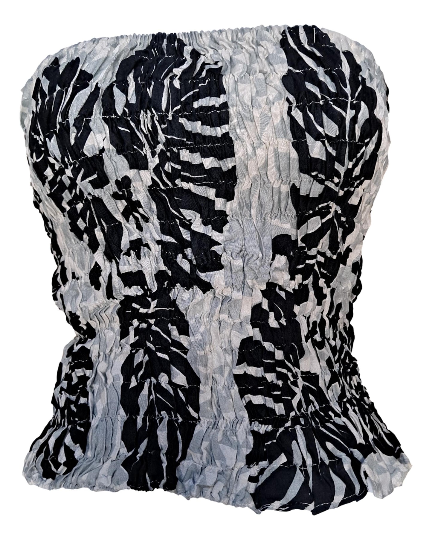 Elastic Tube Top - ETOP-4310– Gray and Black Monstera Smocked Bandeau
