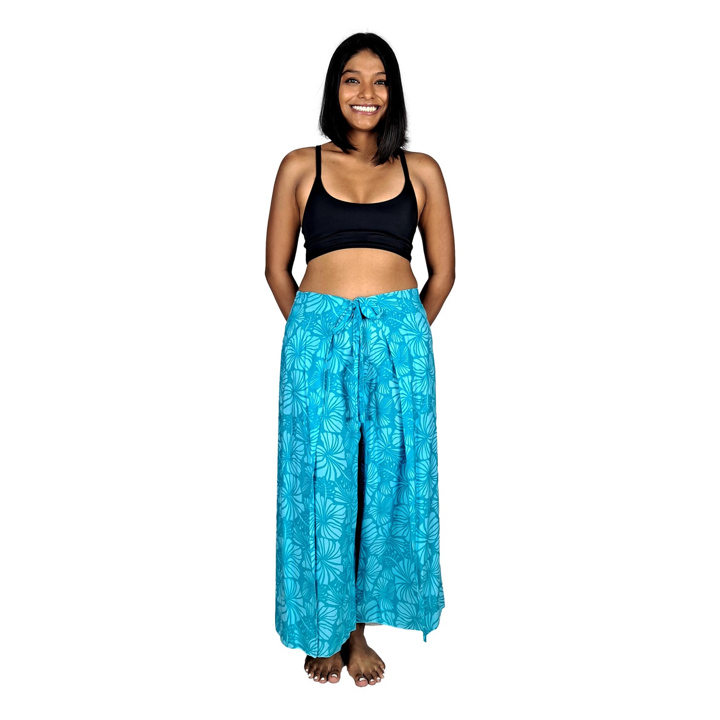 ISLA Wrap Pants – ISLA-4014 – Light Blue and Teal Hibiscus