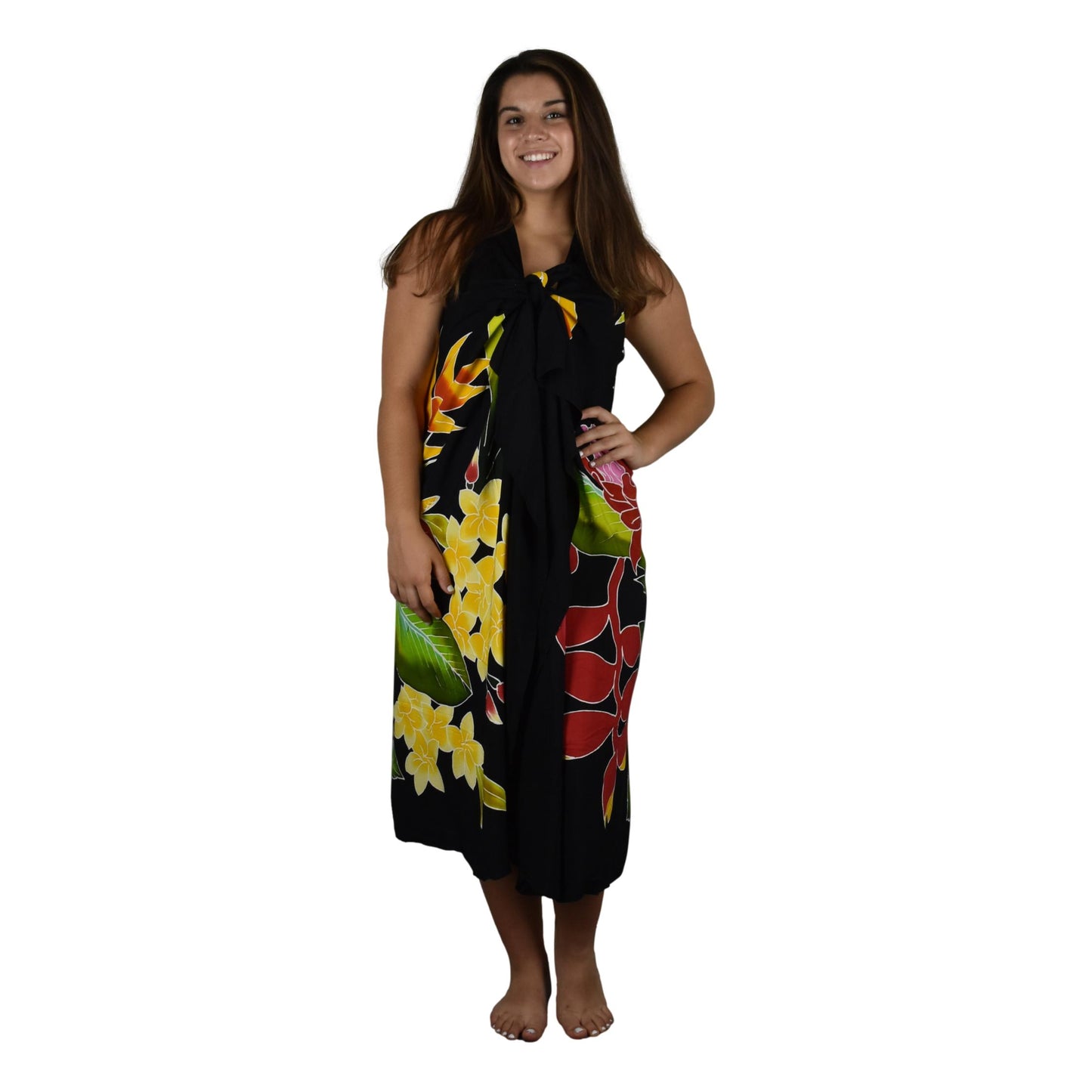 Magic Sarong MG-122 - Tropical Bouquet Black Batik Handpainted