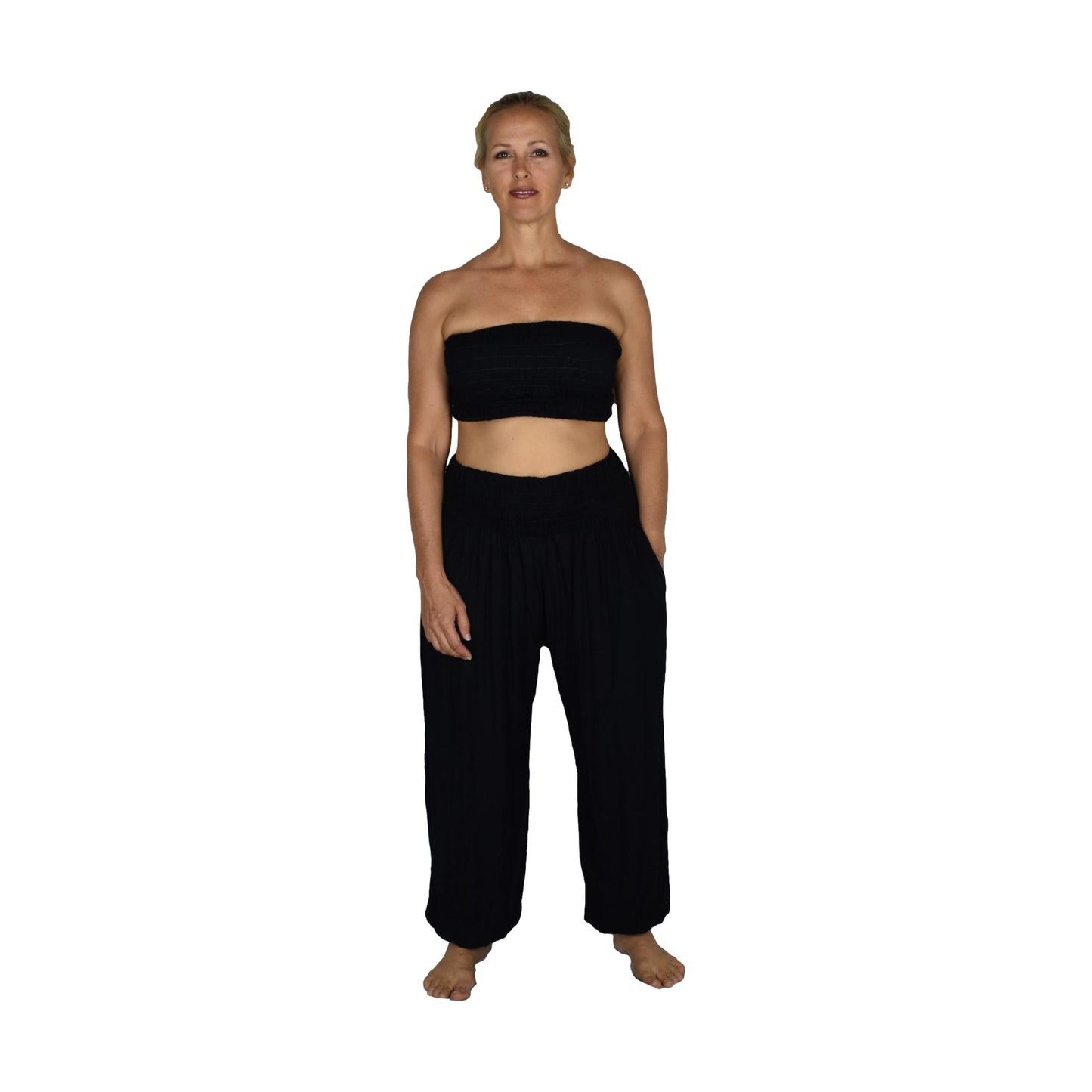 Pant Set - PNT-10 – Solid Black with Bandeau and Scrunchie, OS