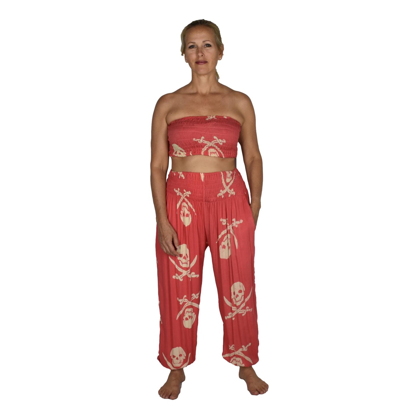Pant Set - PNT-3042 - Pirate Pink with Bandeau and Scrunchie, OS