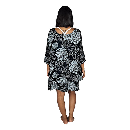Ruffle Cover Up RCU-1232- Black and Gray Chrysanthemum