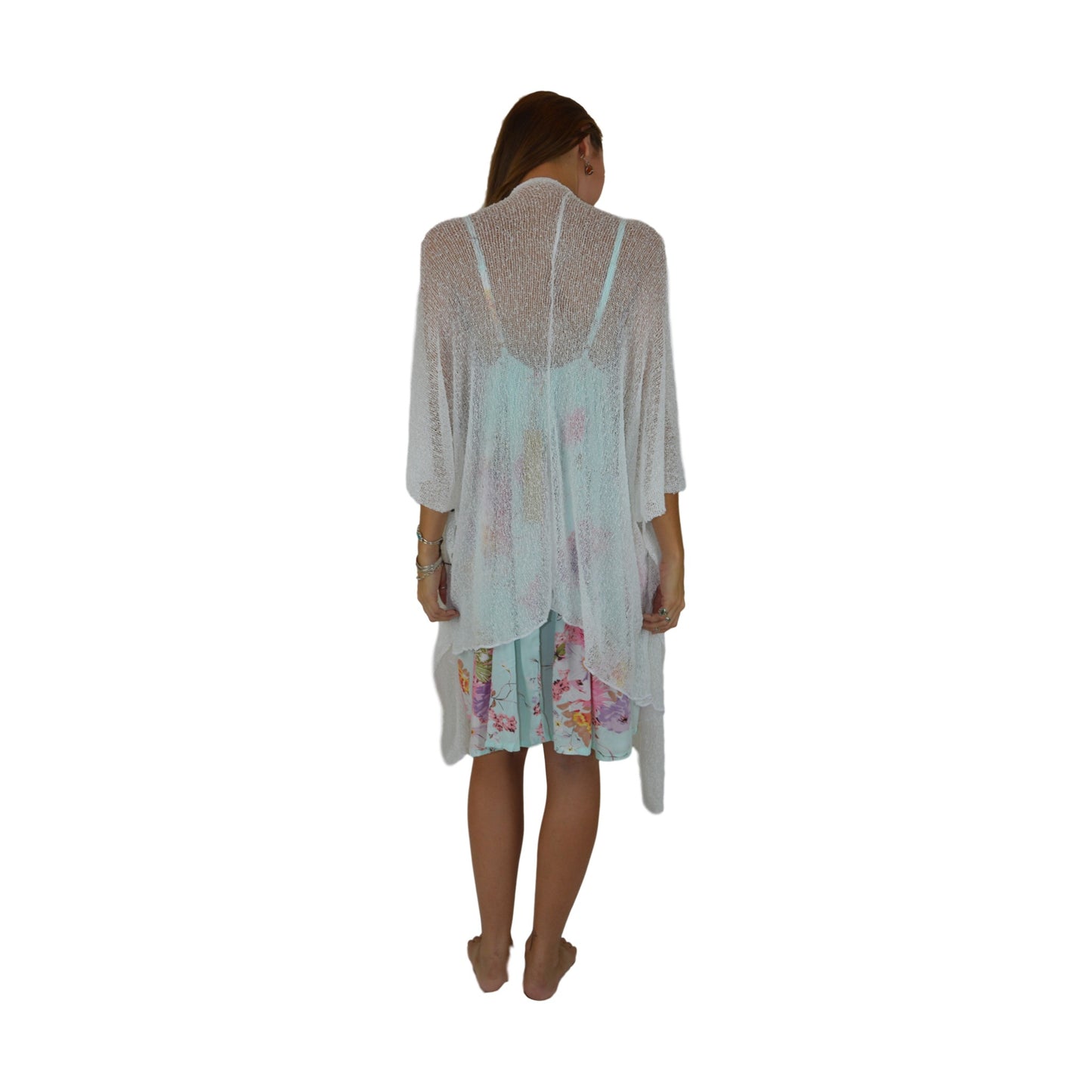 Shawl Sweater - SS-8 - White Sheer Lightweight Open Shawl, One Size