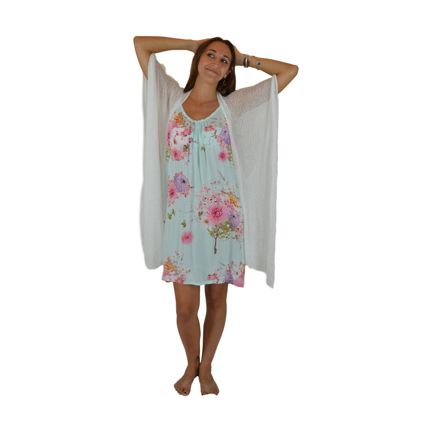 Shawl Sweater - SS-8 - White Sheer Lightweight Open Shawl, One Size