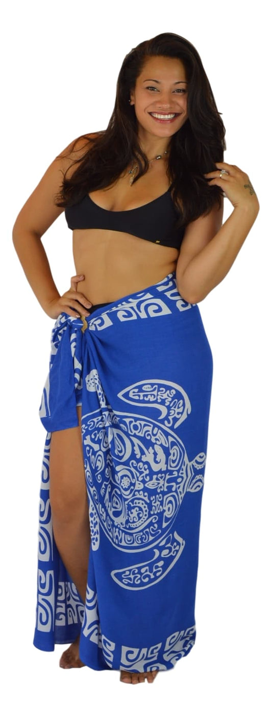 Sarong TTL-6-F - Turtle With Border in Blue