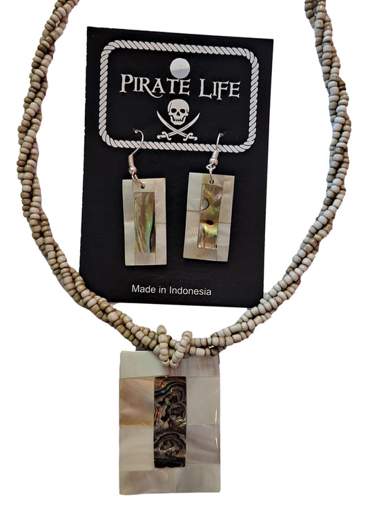 Shell Earrings – JE-AVA- Natural Abalone and LT MOP Mosaic Rectangle
