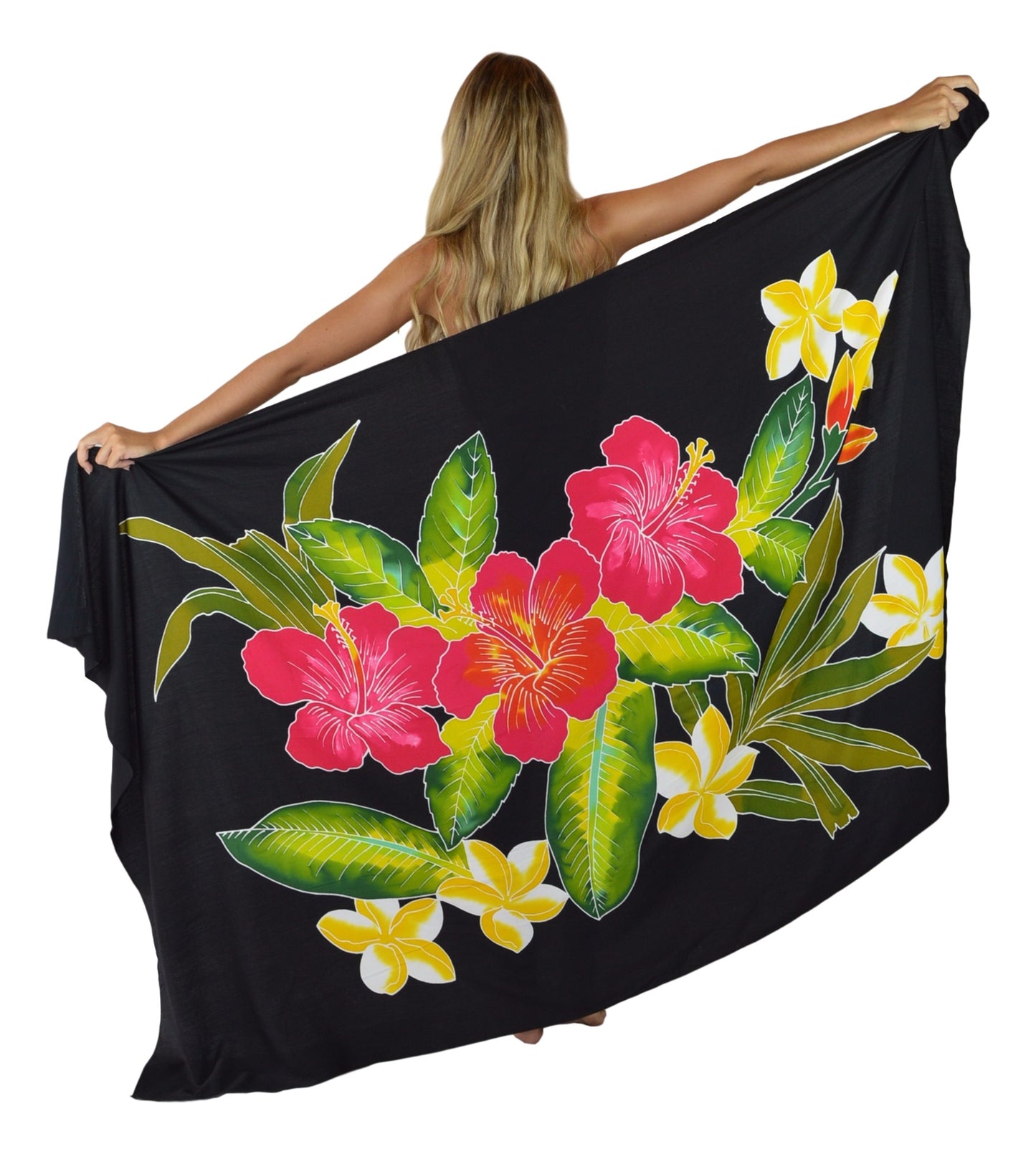 Sarong B-112-F - Batik- Hawaiian Hibiscus Black