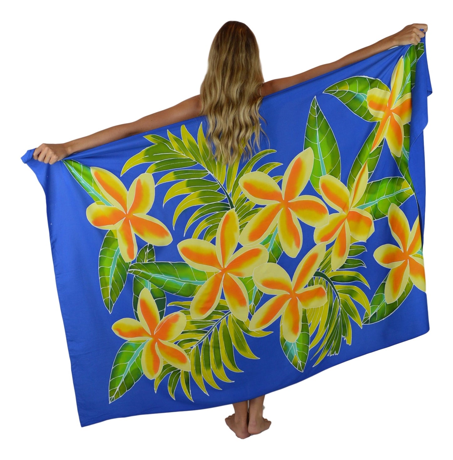 Sarong B-141-F - Batik- Hawaiian Plumeria Blue