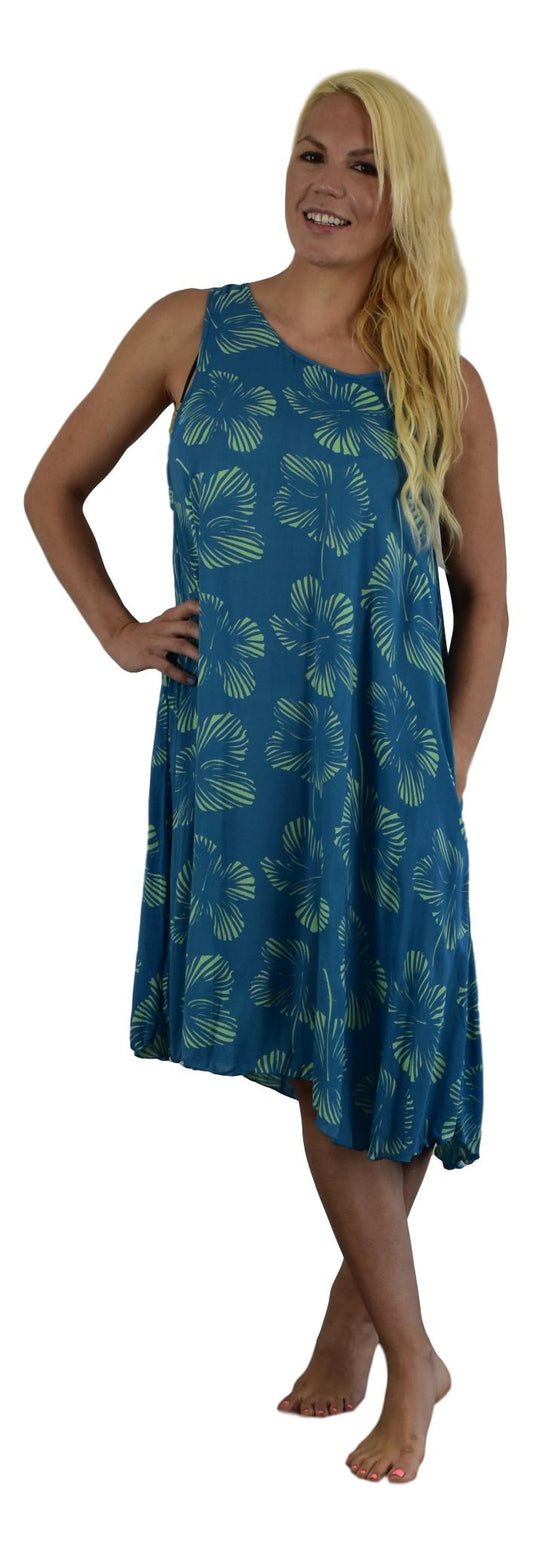 Cabana Dress CD-1506 – Blue and Green Hibiscus