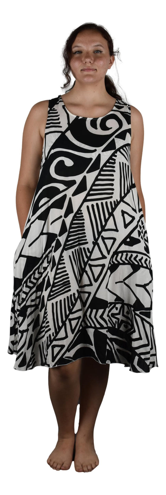 Cabana Dress CD-4510 β Black and White Hawaiian Tribal