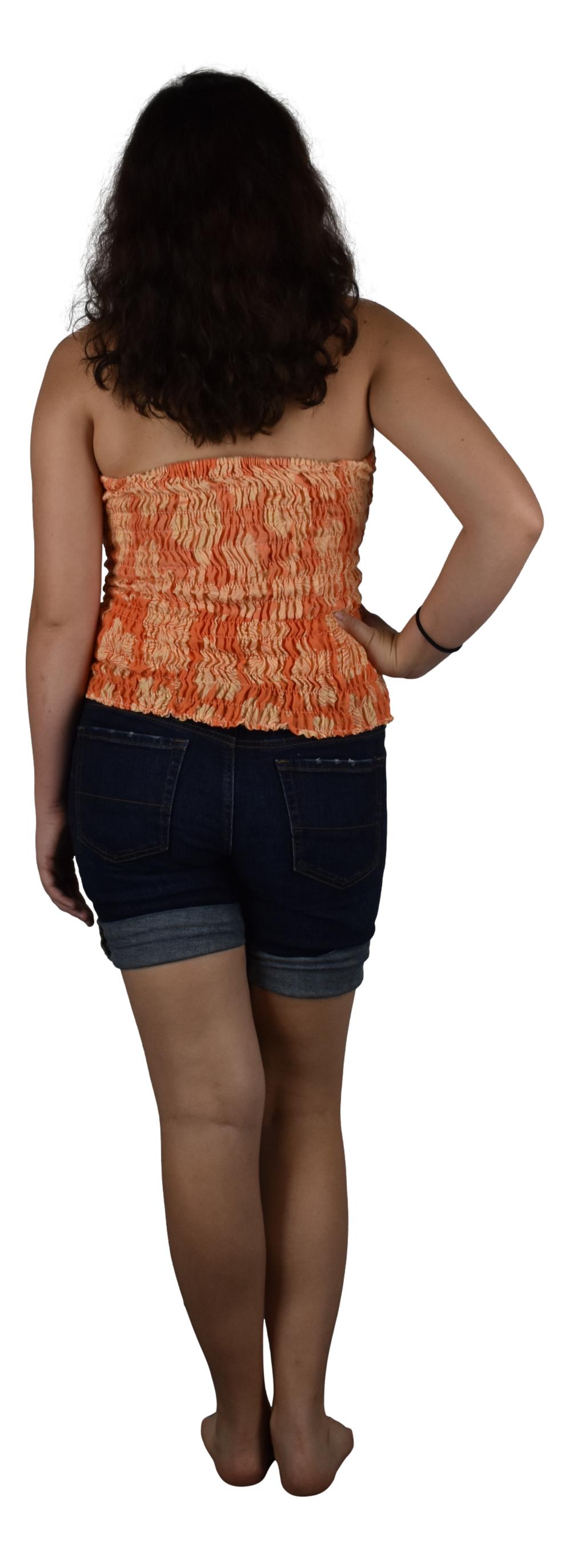 Elastic Tube Top - ETOP-4021 – Orange and White Hibiscus Smocked Bandeau