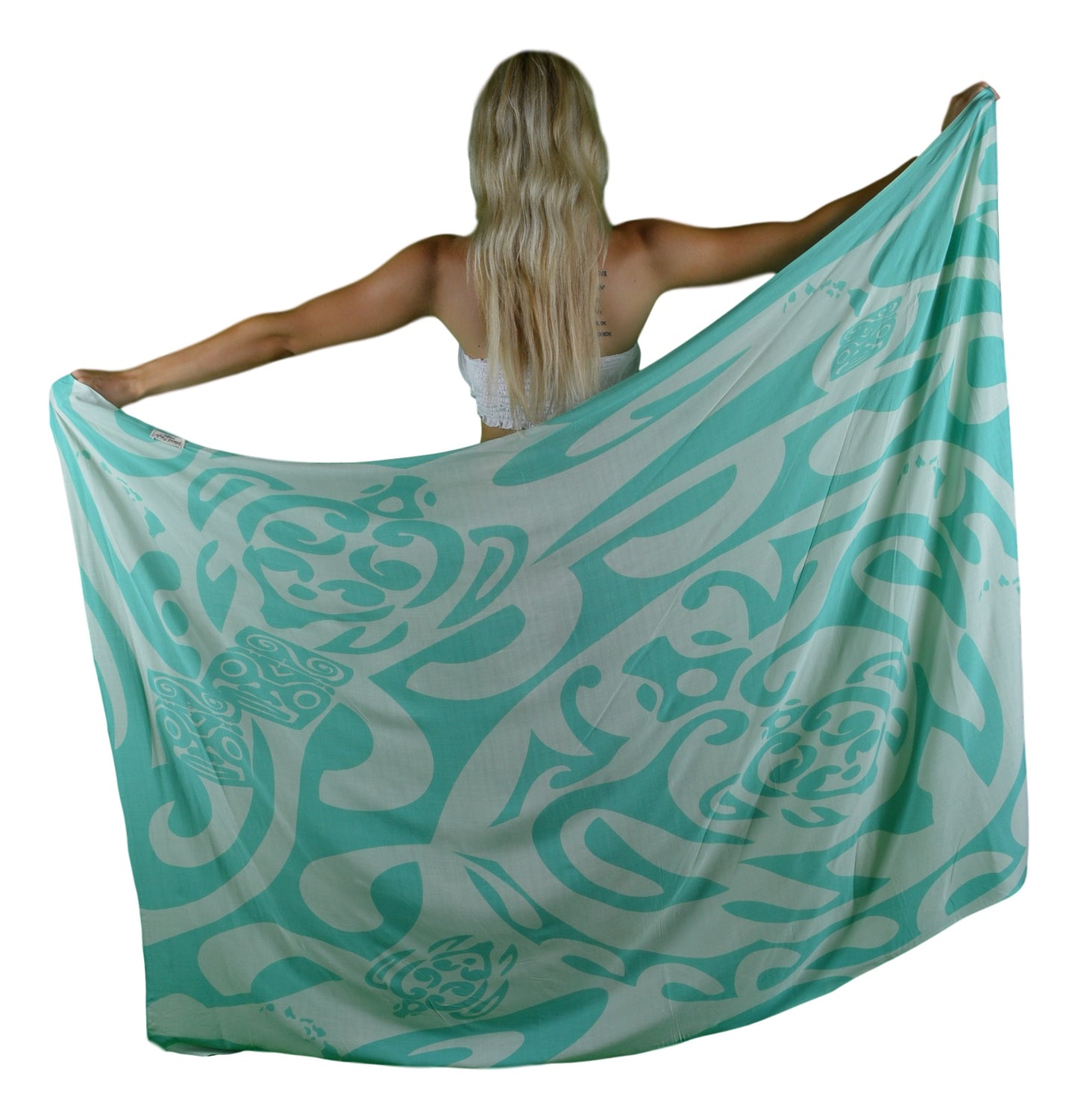 Sarong IT-4-F - Tribal Turtle Teal & White