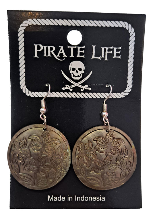 Shell Earrings – JE-MARY- Natural Dark MOP, Carved Flower