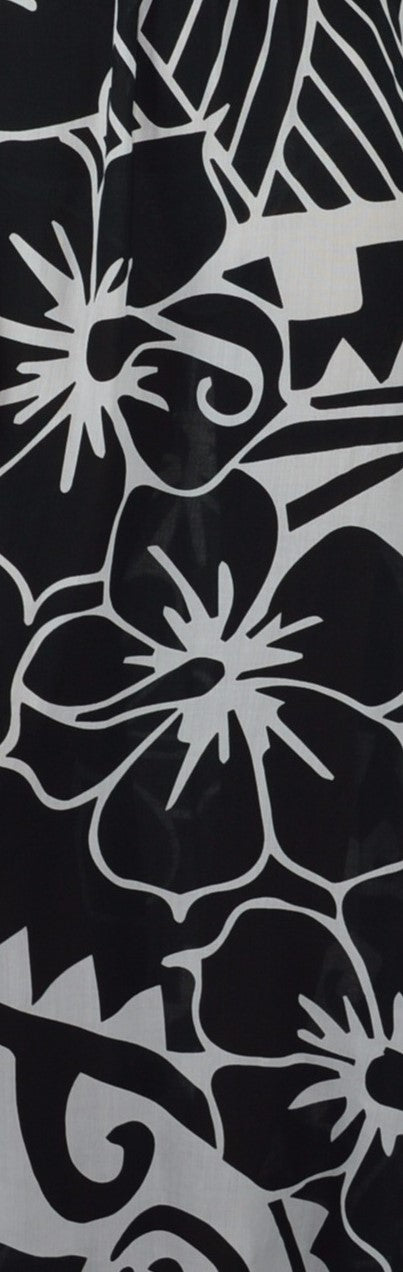 Short Kimono Top - RCS-2110 - Hawaiian Hibiscus Black and White