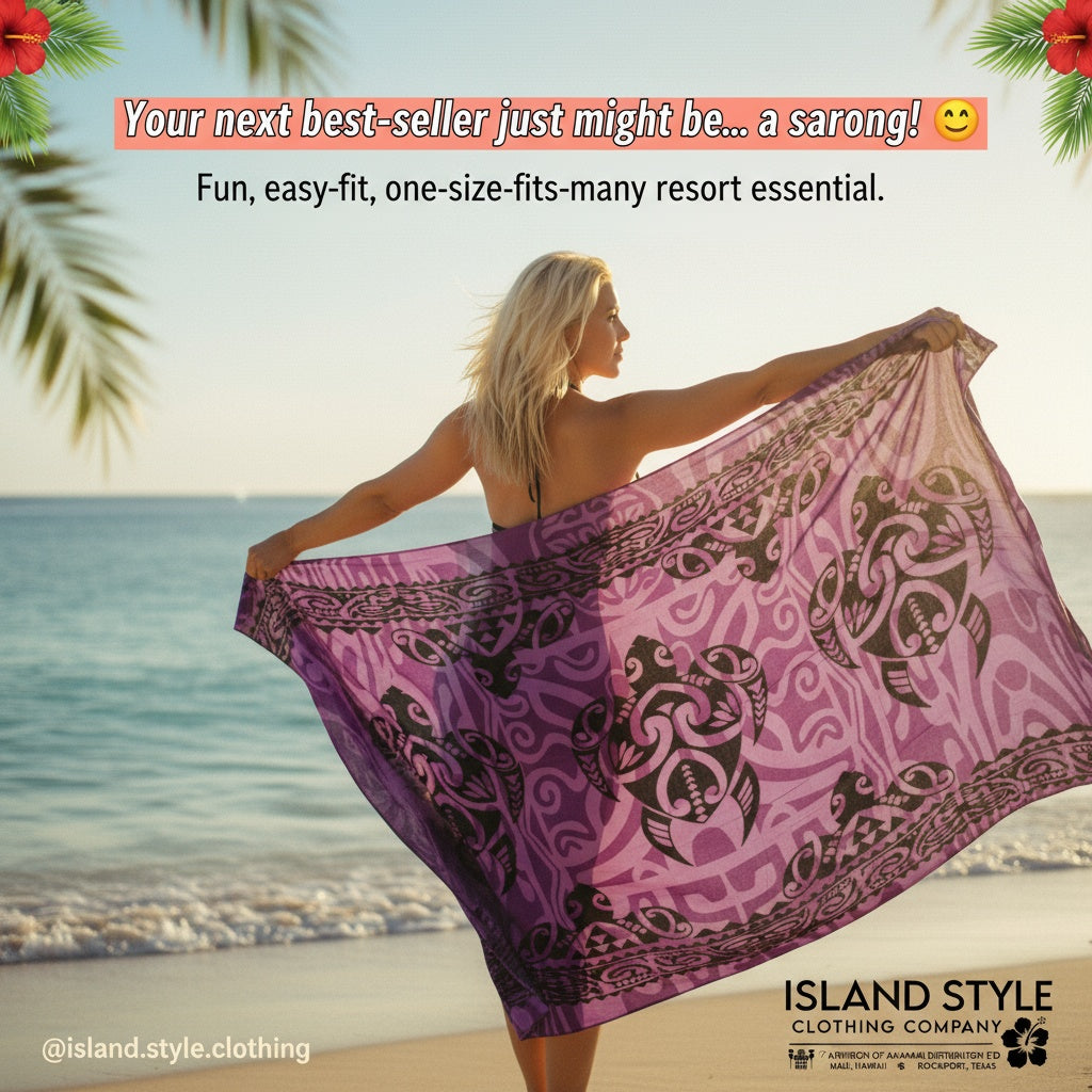 Island Style Clothing Co. Sarongs and Pareos — handpainted and screen-printed rayon resortwear for boutiques and beach shops