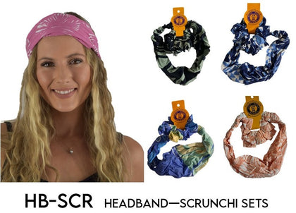 Headband and scrunchie sets collection — handmade tropical rayon hair accessories shipped from the USA
