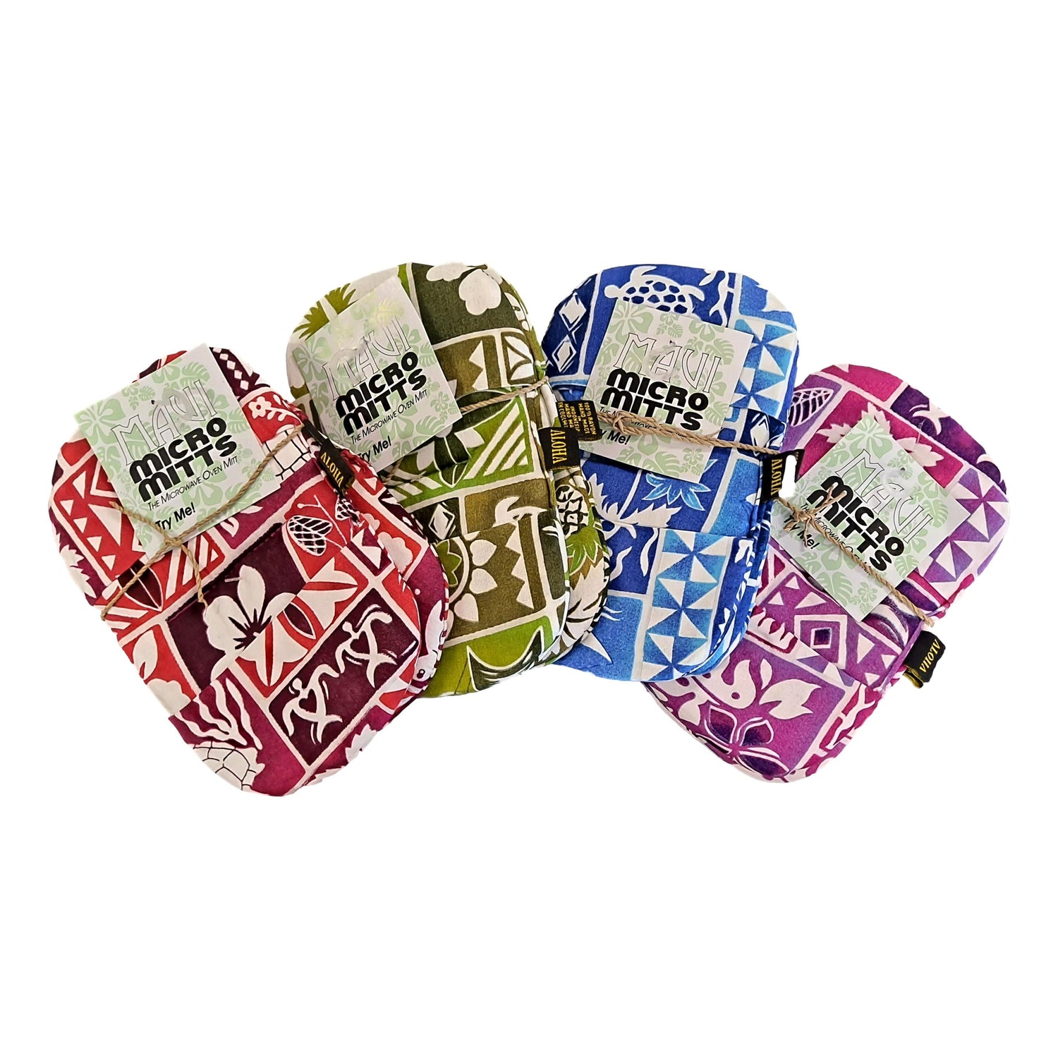 Maui Micro Mitts and kitchen essentials collection — handmade tropical mitts, potato pockets, luggage handle wraps, and towels shipped from the USA