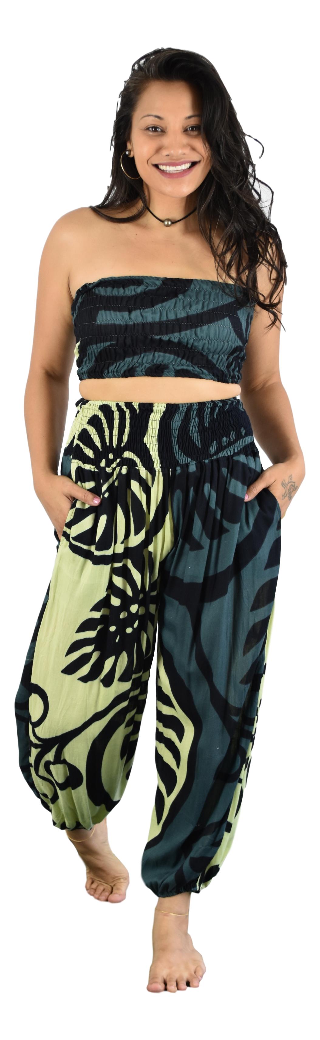 Yoga pants and bandeau sets collection — relaxed one-size rayon resortwear shipped from the USA