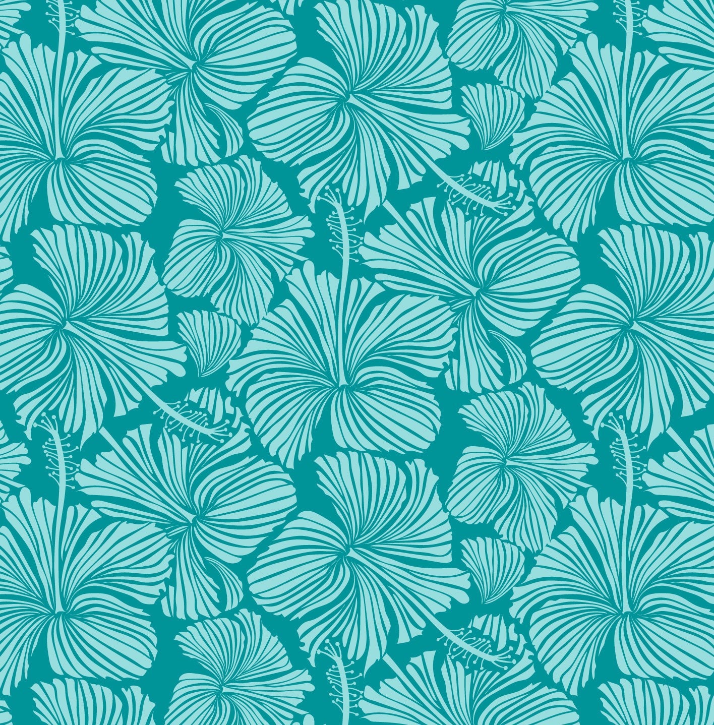 Pant Set - PNT-4014 - Teal Hibiscus with Bandeau