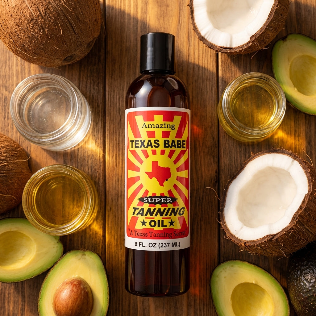 Texas Babe Super Tanning Oil – TXBABE-8 - Natural Plant Oils for a Deep Sun-Kissed Tan (8 oz)