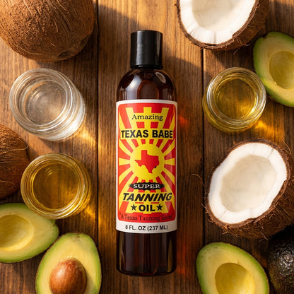 Texas Babe Super Tanning Oil – TXBABE-8 - Natural Plant Oils for a Deep Sun-Kissed Tan (8 oz)
