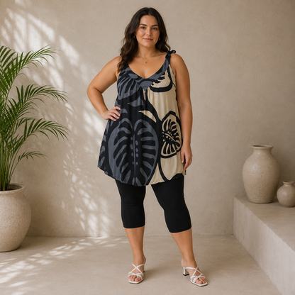 Aruba Dress - ARUBA-MON2-20 - Gray Monstera, Tie Strap Resort Dress
