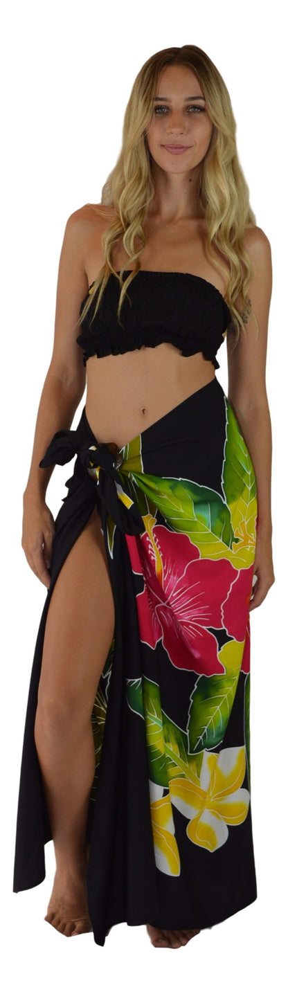Sarong B-112-F - Batik- Hawaiian Hibiscus Black