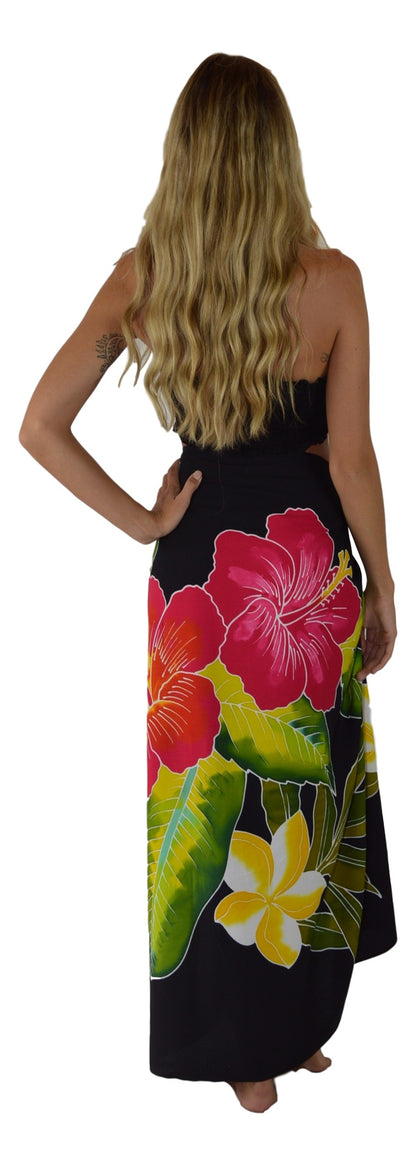 Sarong B-112-F - Batik- Hawaiian Hibiscus Black