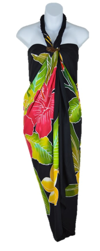 Sarong B-112-F - Batik- Hawaiian Hibiscus Black
