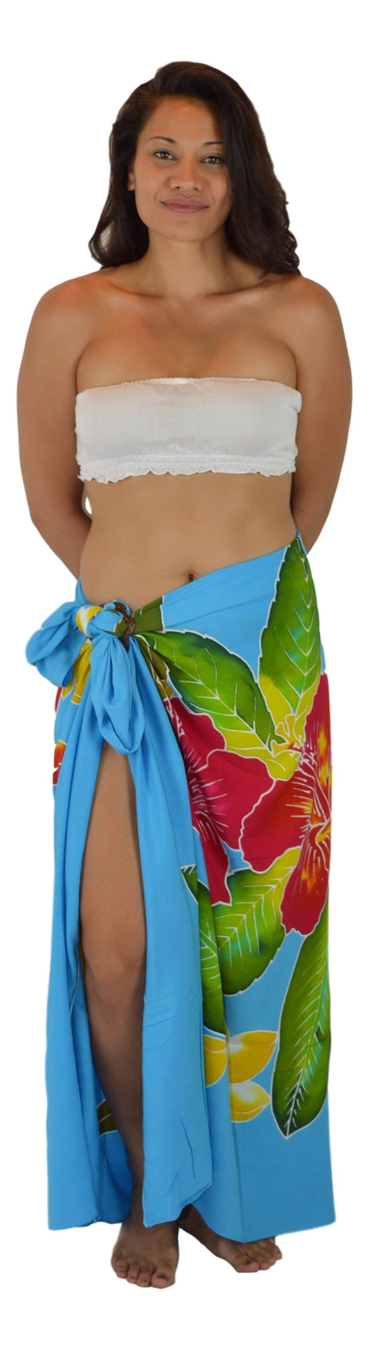 Sarong B-113-F - Batik- Hawaiian Hibiscus Blue