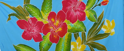 Sarong B-113-F - Batik- Hawaiian Hibiscus Blue
