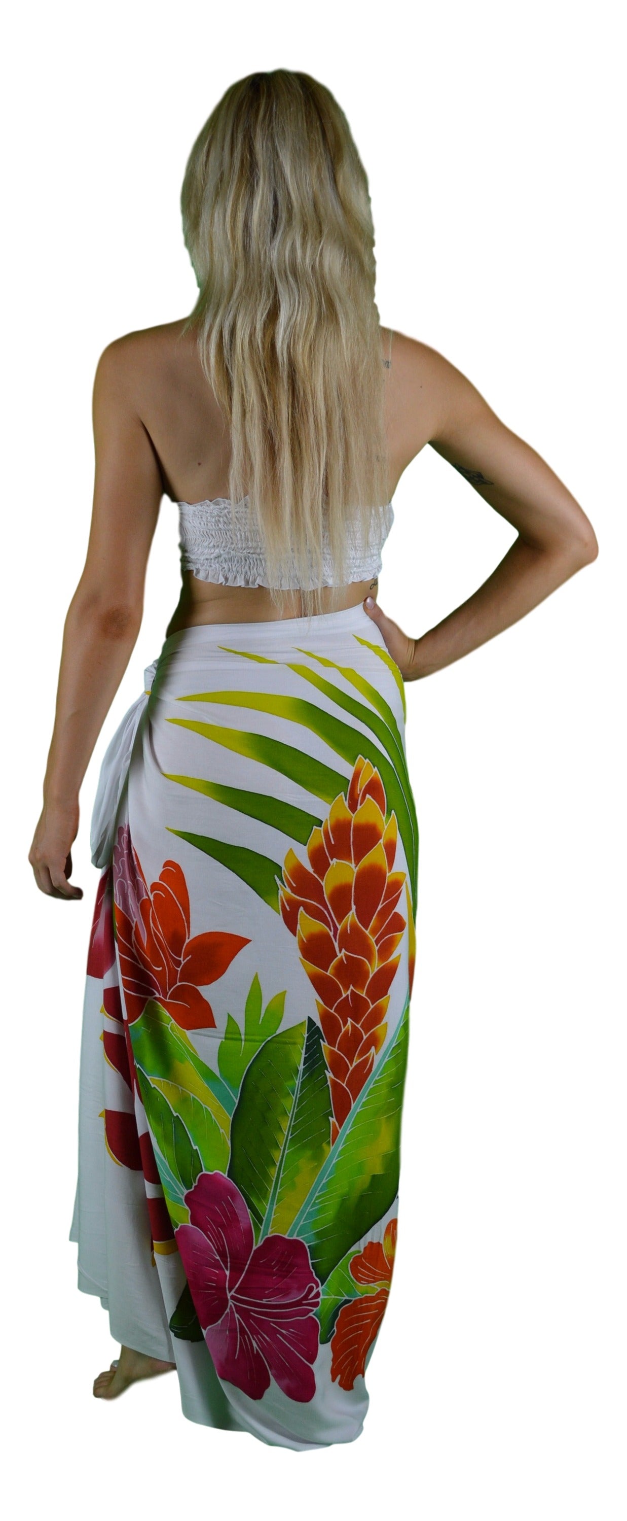 Sarong B-121-F - Batik- Tropical Bouquet White