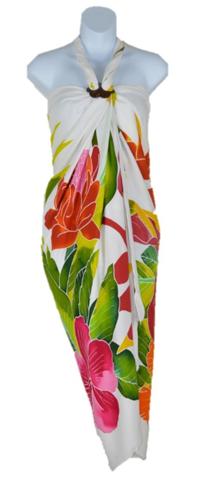 Sarong B-121-F - Batik- Tropical Bouquet White
