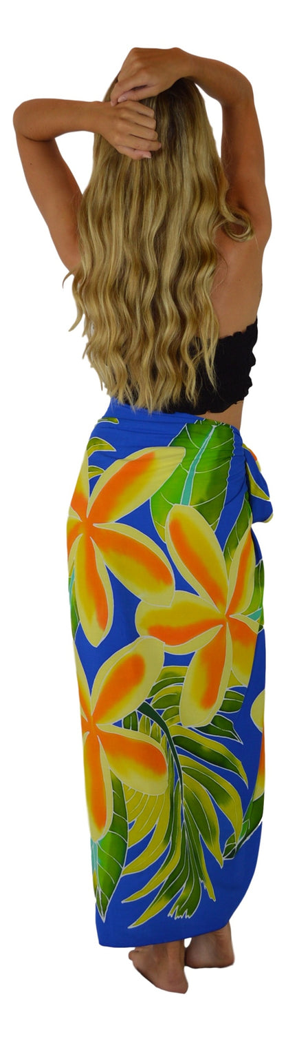 Sarong B-141-F - Batik- Hawaiian Plumeria Blue