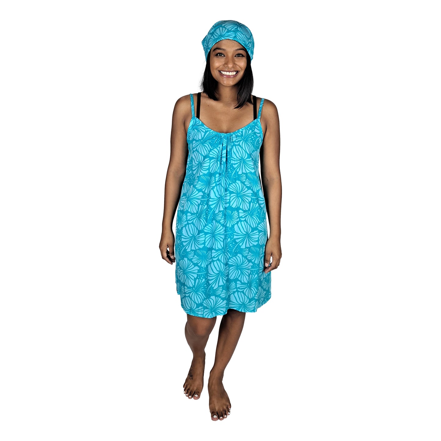 Bandana - BAND-4014 - Teal Hibiscus 21x21 Rayon